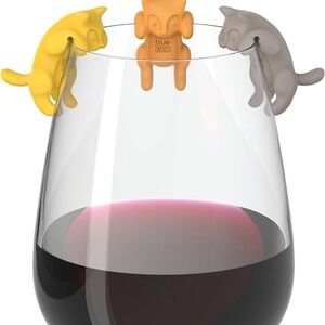 Bundle of 6 Cat Wine Charms, Silicone Drink Markers, Fits Wine Glasses and Cans